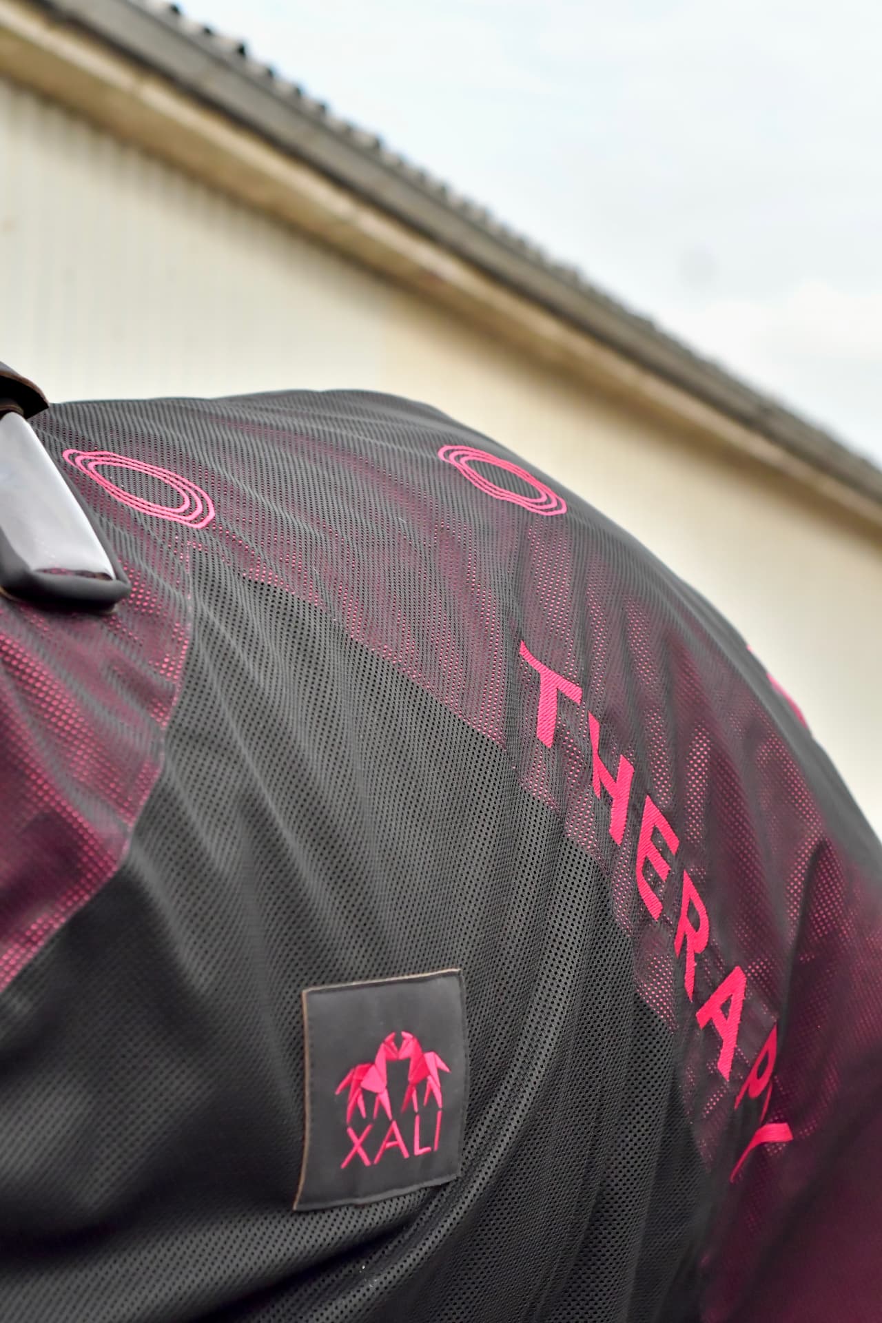 Close-up of the XALI therapy blanket with embroidered branding